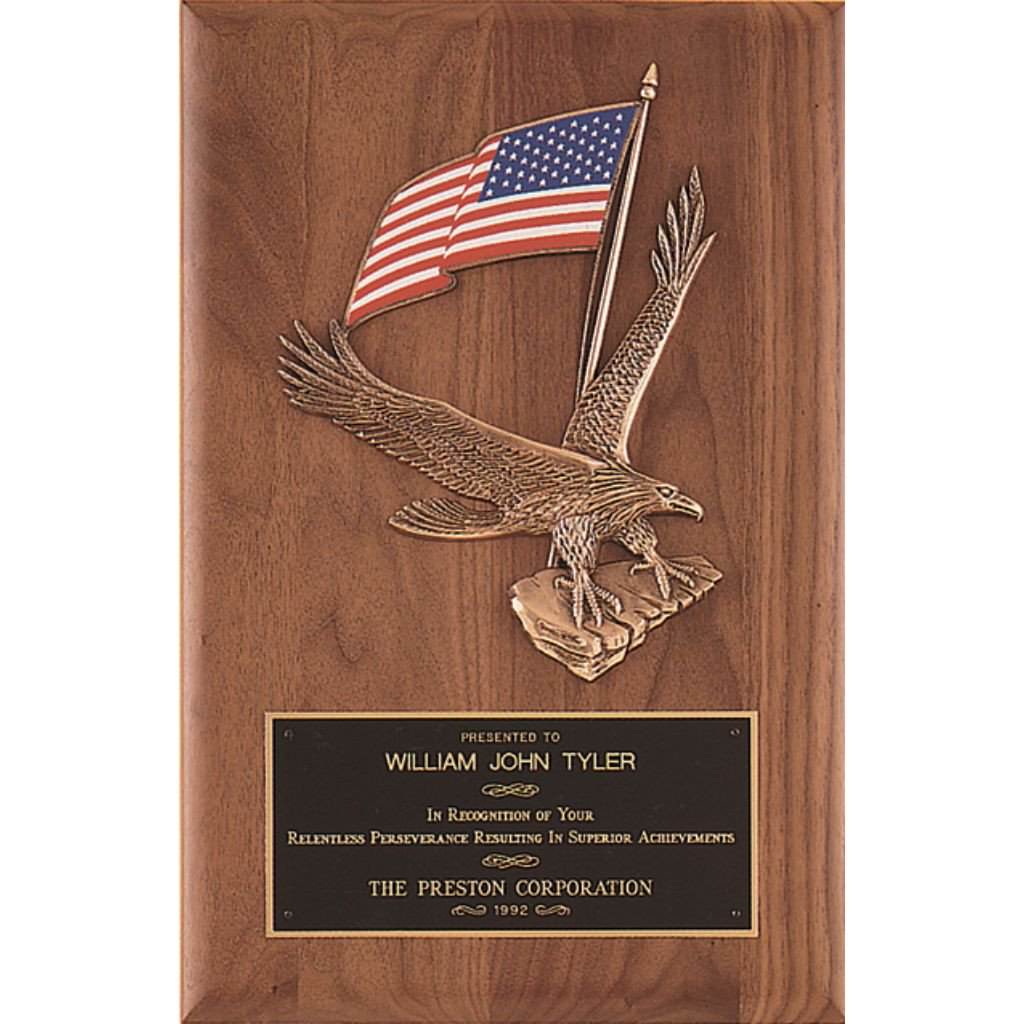 Walnut Plaque with Large Eagle Casting and American Flag