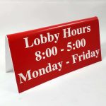 Lobby Hours Tent Sign Red and White for Hotels