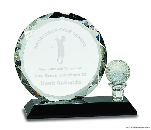 Golf Ball with Tee Crystal Award