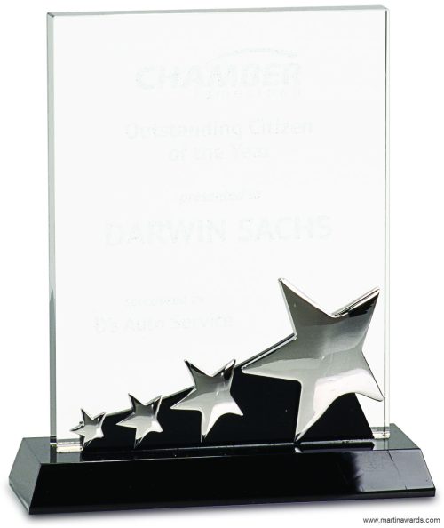 Dynamic Rectangle Silver Stars Crystal Award
