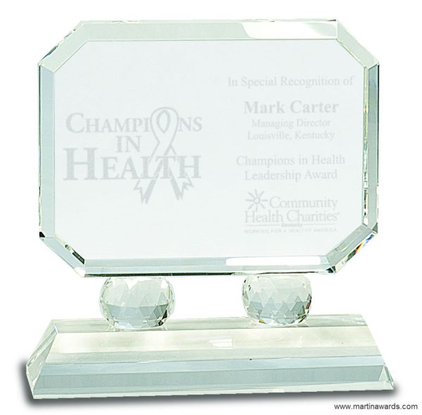 Rectangle Crystal Award on Clear Pedestal Base