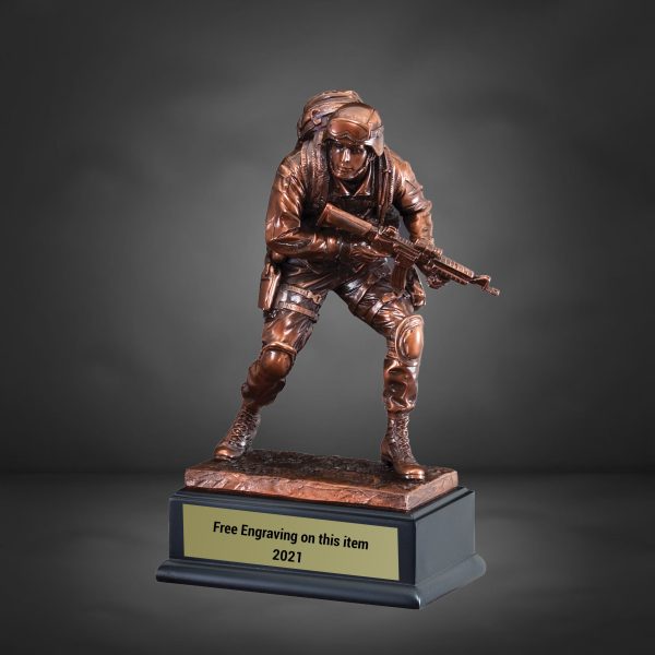 Casting Bronze US Marine Standing With Rifle Drawn Resin Trophy