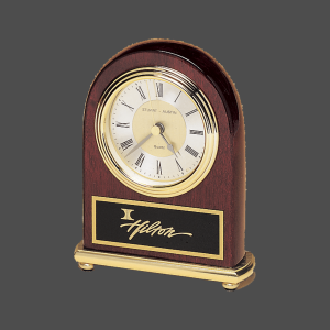 Rosewood Piano-Finish Arch Clock with Brass Accents