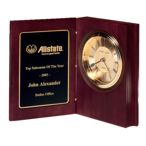 4 1/4" Hand-Rubbed, Mahogany-Finish Book Clock with Gold-spun, 3 hand movement (1 Day Rush)
