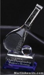 Tennis Racket And Ball Crystal Glass With Indigo Base