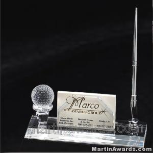 Crystal Glass Card and Pen Holder Award With Golf Ball