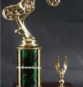 Green Single Column Chopper Motorcycle With 1 Eagle Trophy