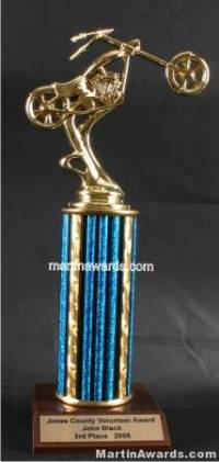 Blue Single Column Chopper Motorcycle Trophy