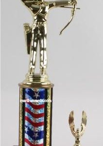 Red/White/Blue Single Column Male Archer With 1 Eagle Trophy