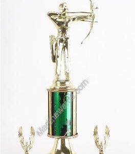 Green Single Column Male Archer With 2 Eagles Trophy