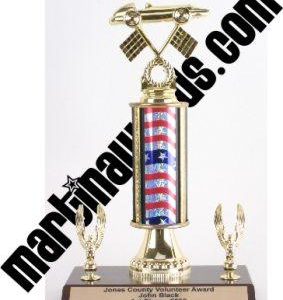 Red/White/Blue Single Column Pinewood Derby Car With 2 Eagles Trophy