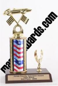 Red/White/Blue Single Column Pinewood Derby Car With 1 Eagle Trophy