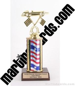 Red/White/Blue Single Column Pinewood Derby Car Trophy