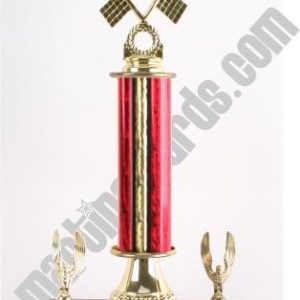 Red Single Column Pinewood Derby Car With 2 Eagles Trophy