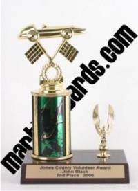 Green Single Column Pinewood Derby Car With 1 Eagle Trophy