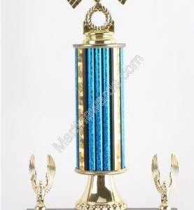 Blue Single Column Pinewood Derby Car With 2 Eagles Trophy