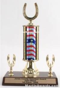 Red/White/Blue Single Column Horseshoe With 2 Eagle Trophy