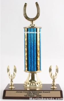 Blue Single Column Horseshoe With 2 Eagles Trophy