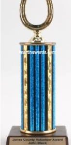 Blue Single Column Horseshoe Trophy