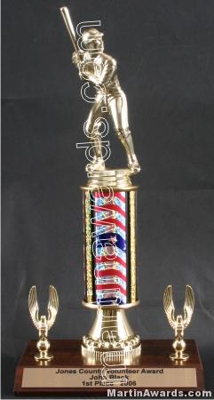 Red/White/Blue Single Column Male Baseball/Softball With 2 Eagles Trophy