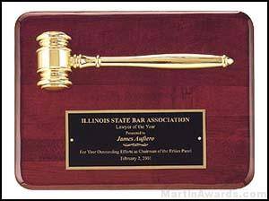 Gold Electroplate Gavel on 9" x 12" Rosewood Piano-Finish Plaque