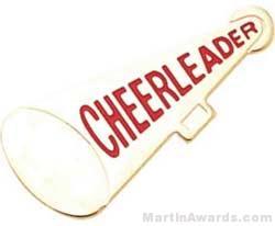 1 1/4" Etched Soft Enamel Cheerleader Megaphone Chenille Letter Pin