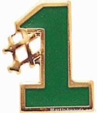 5/8" Etched Soft Enamel Green #1 Chenille Letter Pin