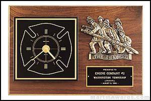 Plaque - Clock with Fireman Castings and Engravable Plate